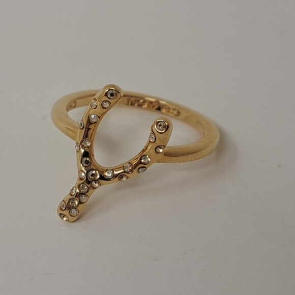 NEW Coach Lucky Pave Wishbone Ring Charm Mini Crystals Size 5 - Picture 3 of 11